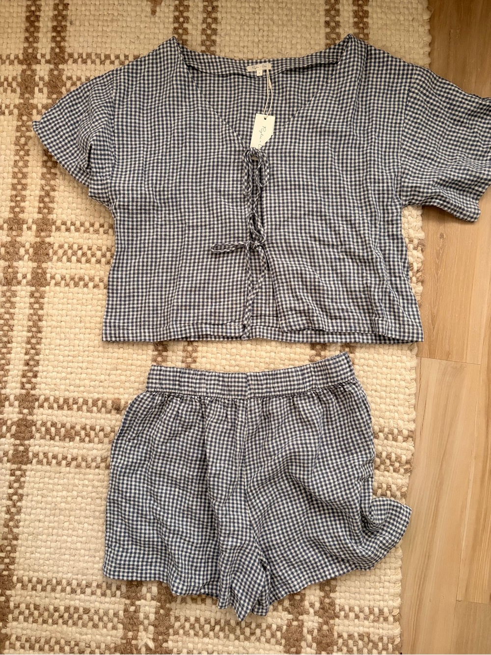 Rylee + Cru Blue Gingham Tie-Front Crop Top & Shorts Set